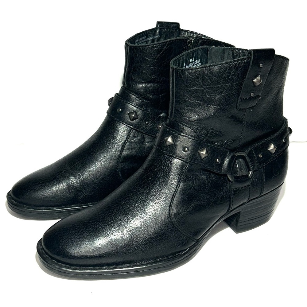 Born Black Leather Studded Moto Ankle Boots 9 - Picture 2 of 8